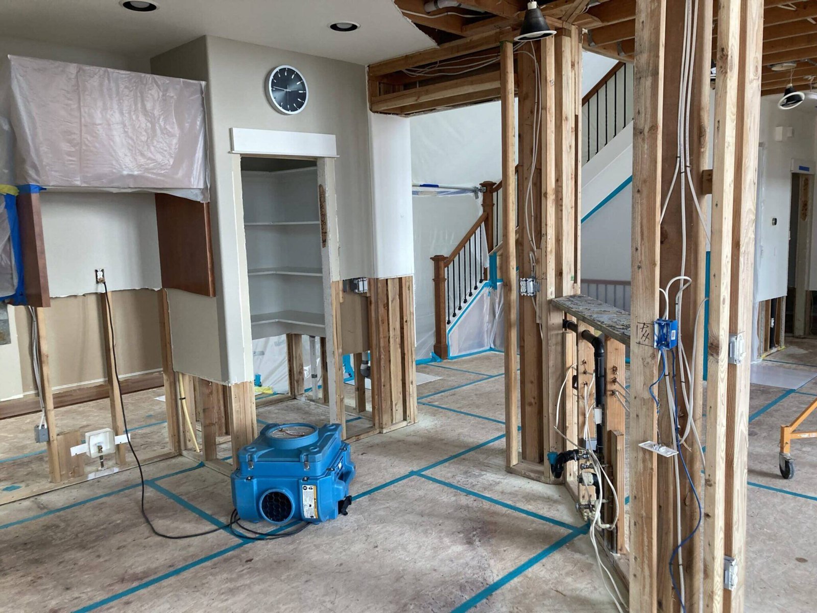Water-damage restoration works in progress